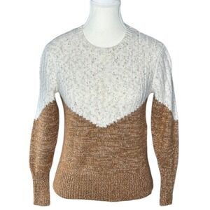 Cupcakes and Cashmere Faith Colorblock Cream Brown Chevron Knit Sweater XS